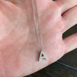 14k white gold initial A pendant with diamonds. Like new condition.